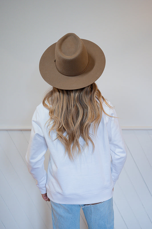 CLEARANCE 60% OFF - Woman's Embroidered Crew White - FAULTLINE THE LABEL - Faultline