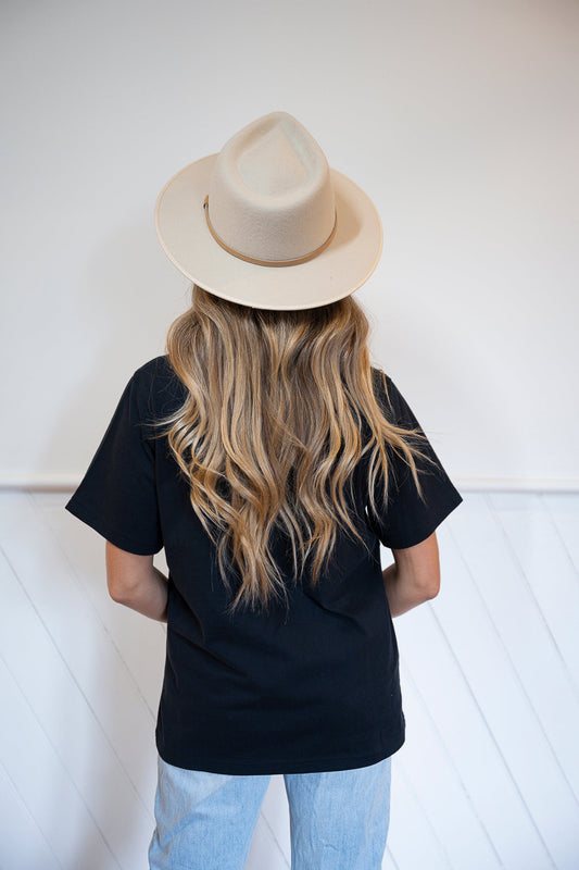 Woman's Embroidered Tee Black - FAULTLINE THE LABEL