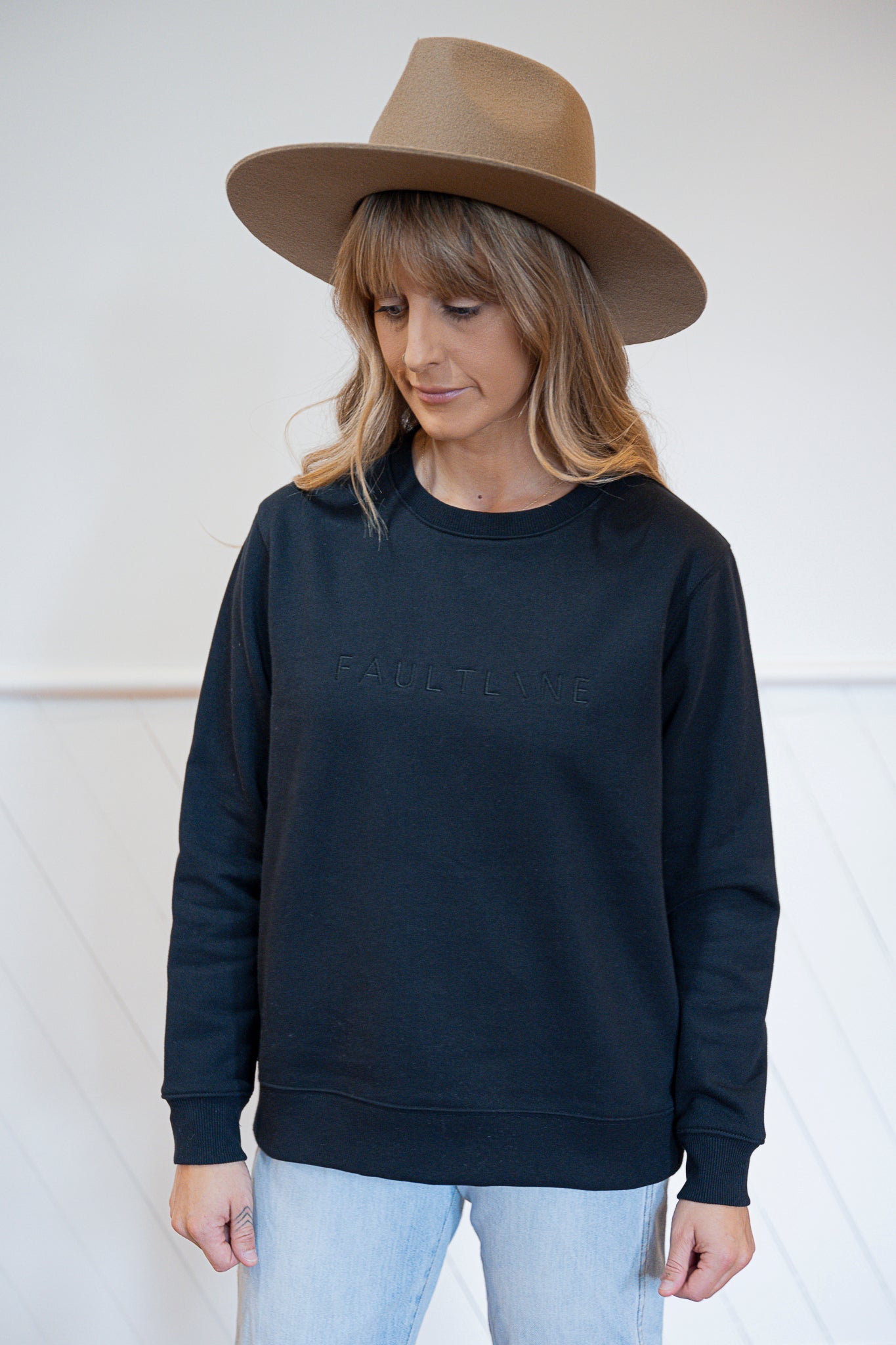 Woman's Embroidered Crew Black - FAULTLINE THE LABEL 