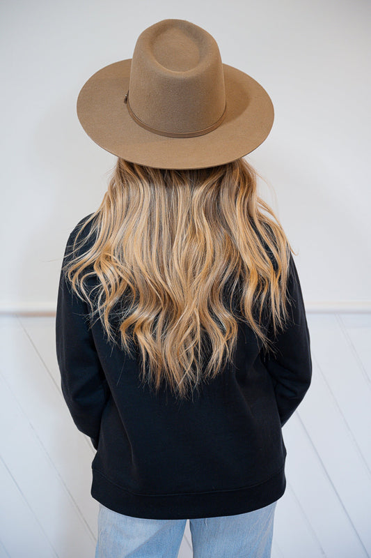 Woman's Embroidered Crew Black - FAULTLINE THE LABEL