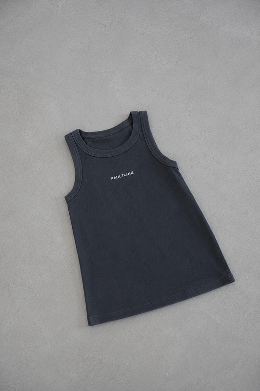 DP1 RIB TANK - FADED BLACK - FAULTLINE THE LABEL  - FAULTLINE THE LABEL