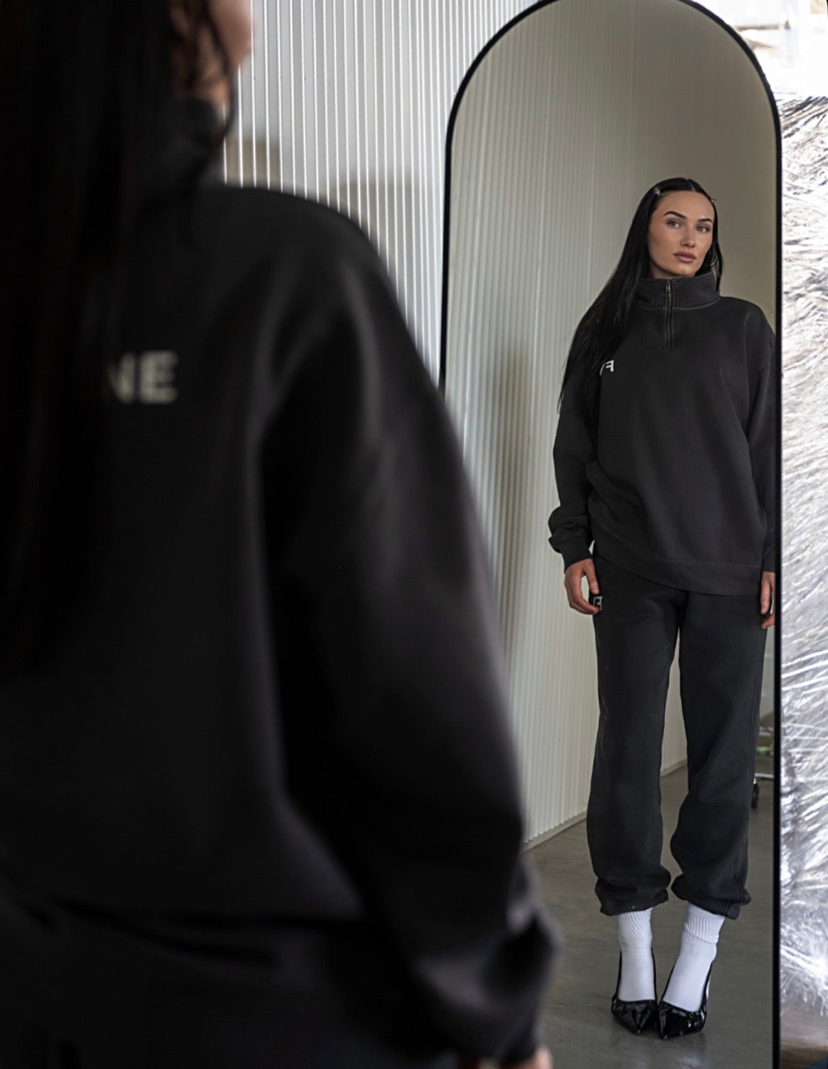DP1 HALF ZIP JUMPER - FADED BLACK - FAULTLINE THE LABEL  - FAULTLINE THE LABEL