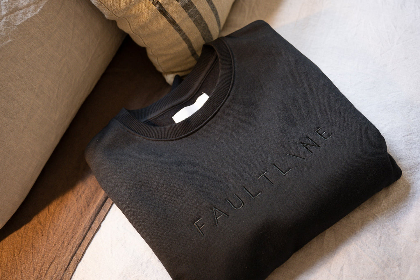 Woman's Embroidered Crew Black - FAULTLINE THE LABEL 