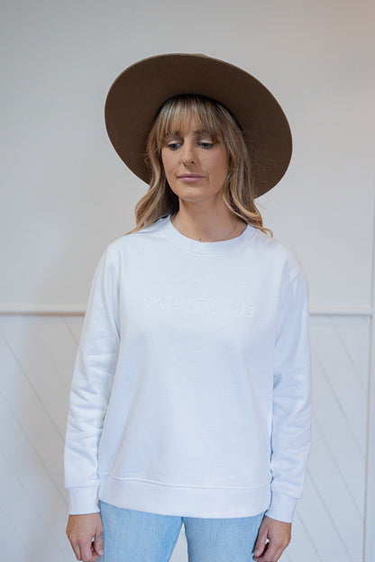 Woman's Embroidered Crew White - FAULTLINE THE LABEL 